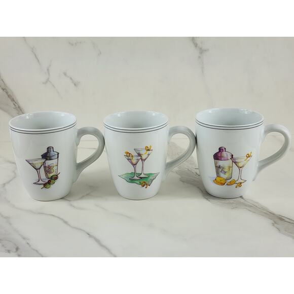 Boston Warehouse Coffee Mug Tea Cup 2003 Martini Design 4 1/4" Porcelain x5 - Picture 5 of 15